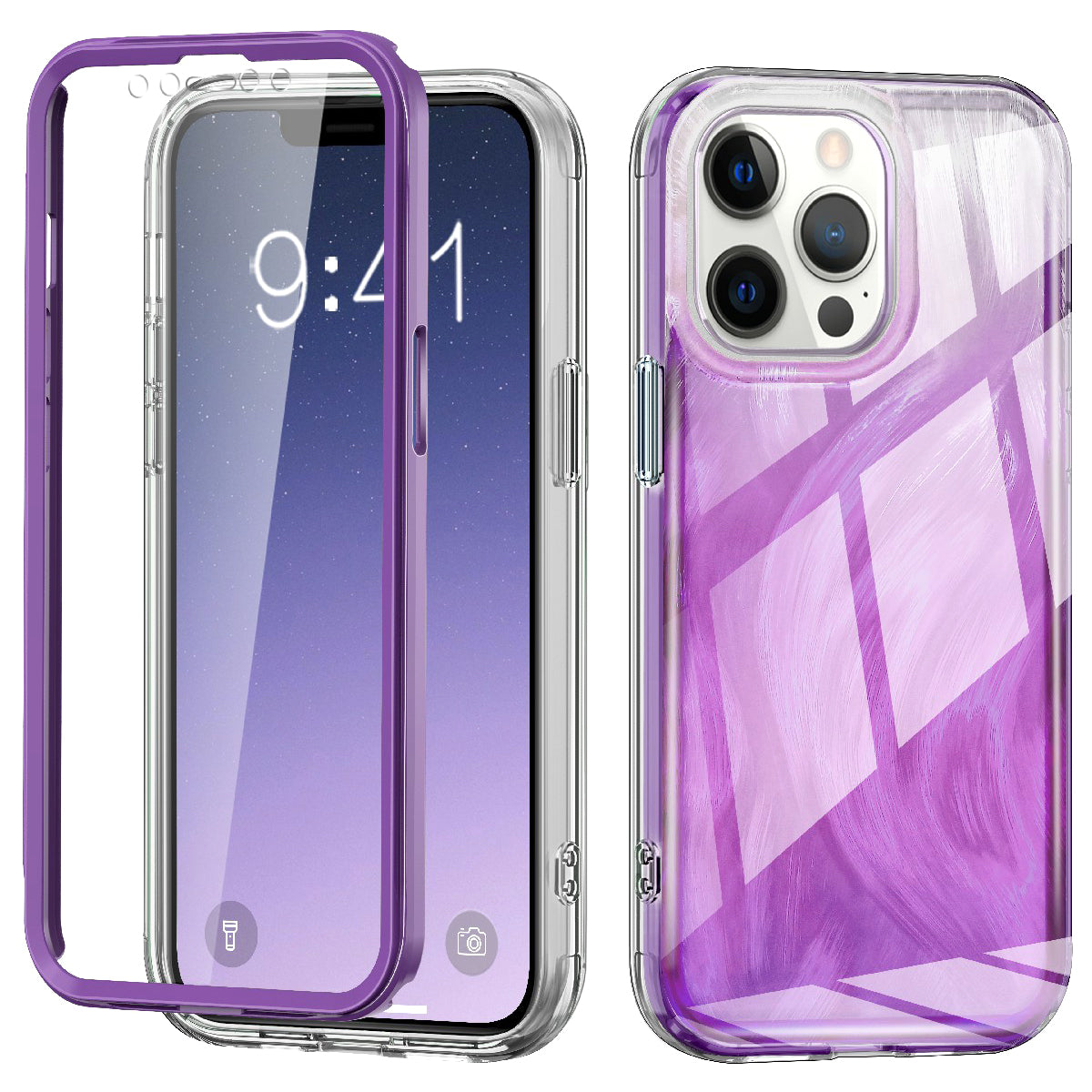 For iPhone 12 Pro Max Phone Case Feather Pattern PC+TPU Protective Gradient Cover