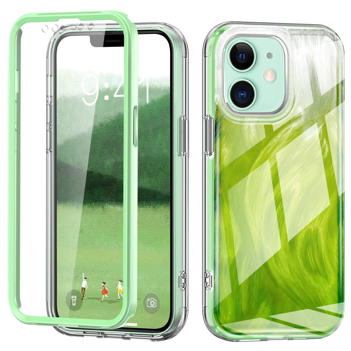 For iPhone 11 Feather Pattern Case Gradient PC+TPU Protective Phone Cover with Screen Protector