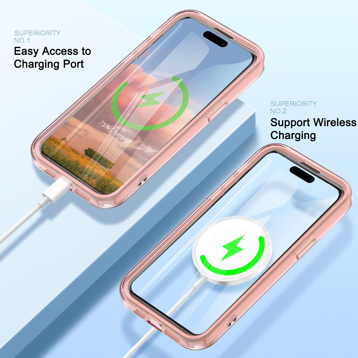 For iPhone 15 Plus Magnetic Case PC+TPU Clear Phone Cover with PET Screen Film