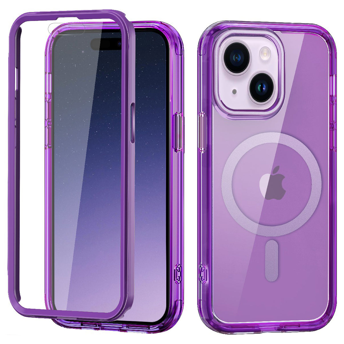 For iPhone 15 Plus Magnetic Case PC+TPU Clear Phone Cover with PET Screen Film