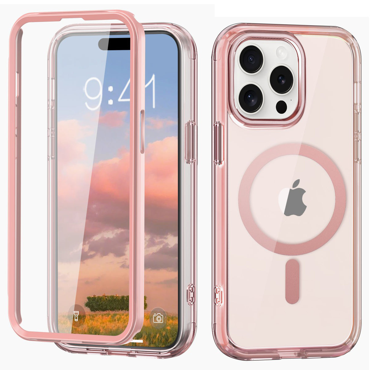 For iPhone 15 Pro Case PC+TPU Clear Phone Cover Compatible with MagSafe PET Screen Film