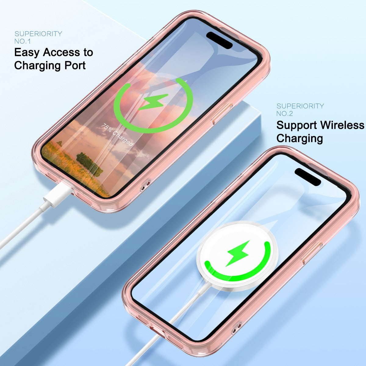 For iPhone 15 Pro Case PC+TPU Clear Phone Cover Compatible with MagSafe PET Screen Film