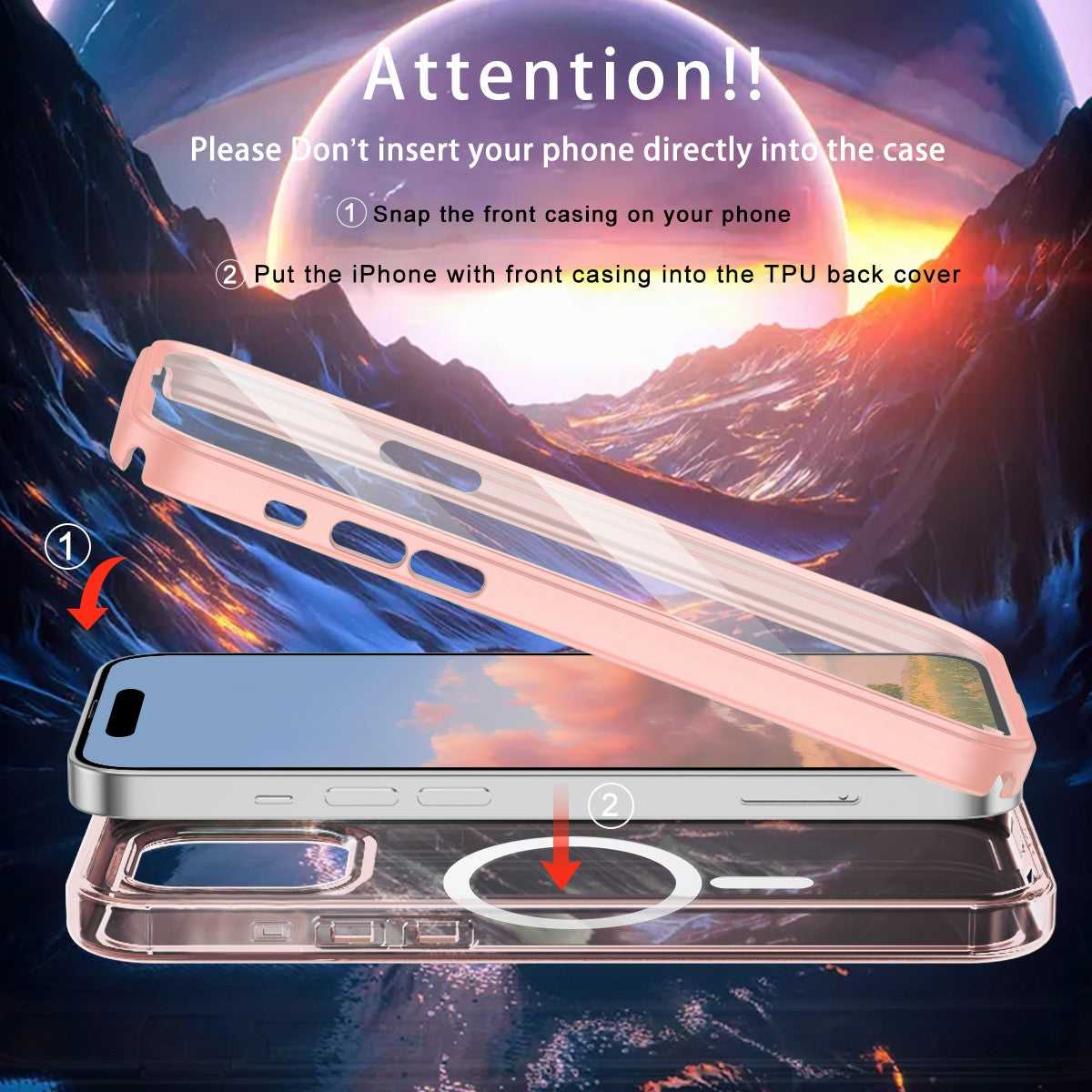 For iPhone 15 Pro Case PC+TPU Clear Phone Cover Compatible with MagSafe PET Screen Film