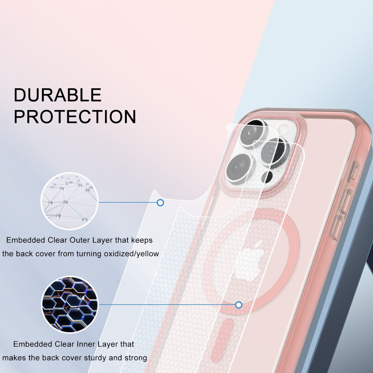 For iPhone 15 Pro Case PC+TPU Clear Phone Cover Compatible with MagSafe PET Screen Film