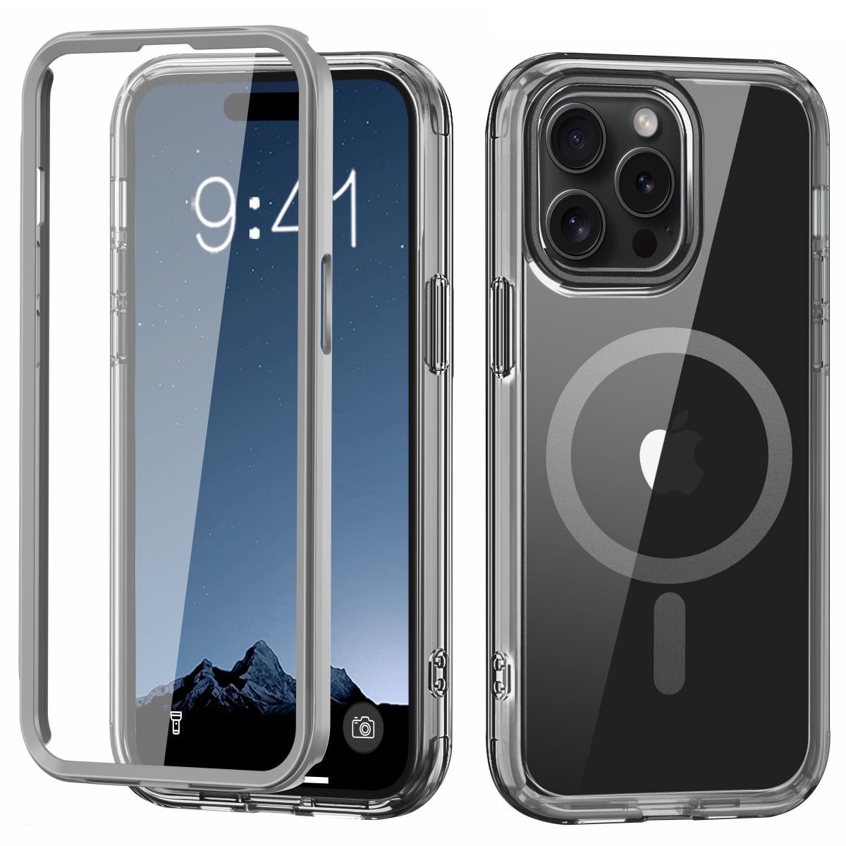 For iPhone 15 Pro Case PC+TPU Clear Phone Cover Compatible with MagSafe PET Screen Film