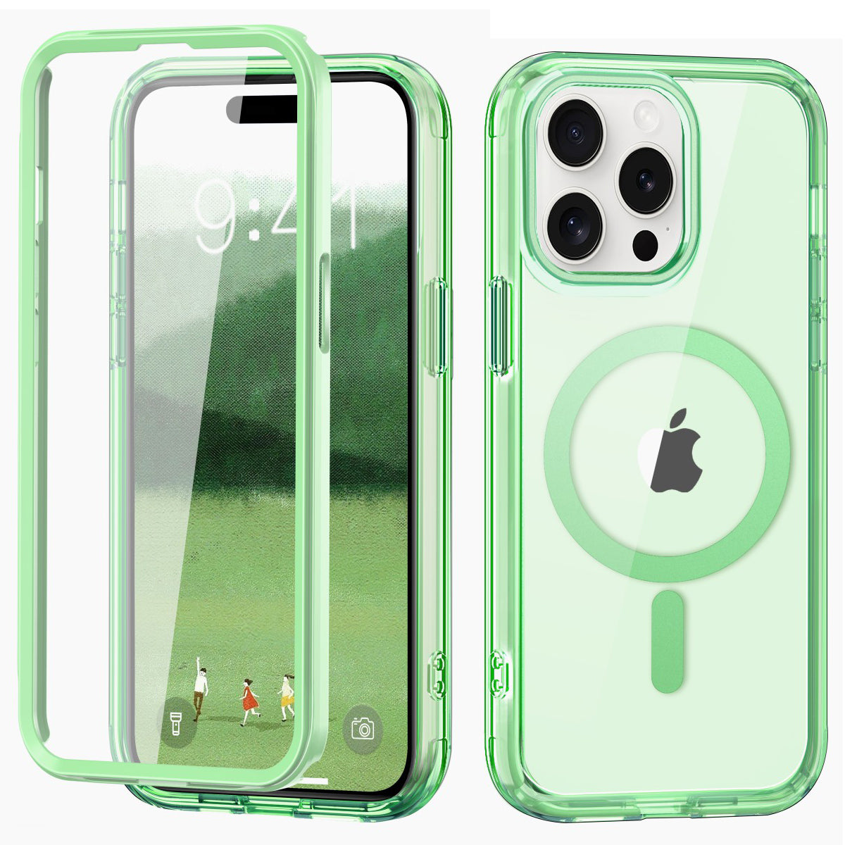 For iPhone 15 Pro Case PC+TPU Clear Phone Cover Compatible with MagSafe PET Screen Film