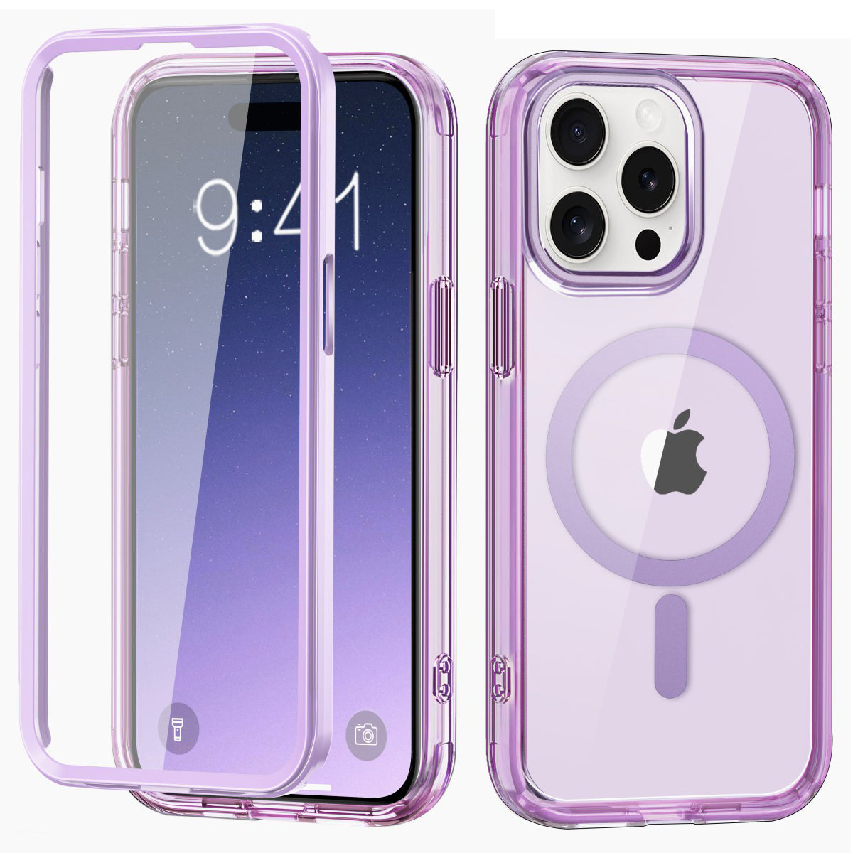 For iPhone 15 Pro Case PC+TPU Clear Phone Cover Compatible with MagSafe PET Screen Film