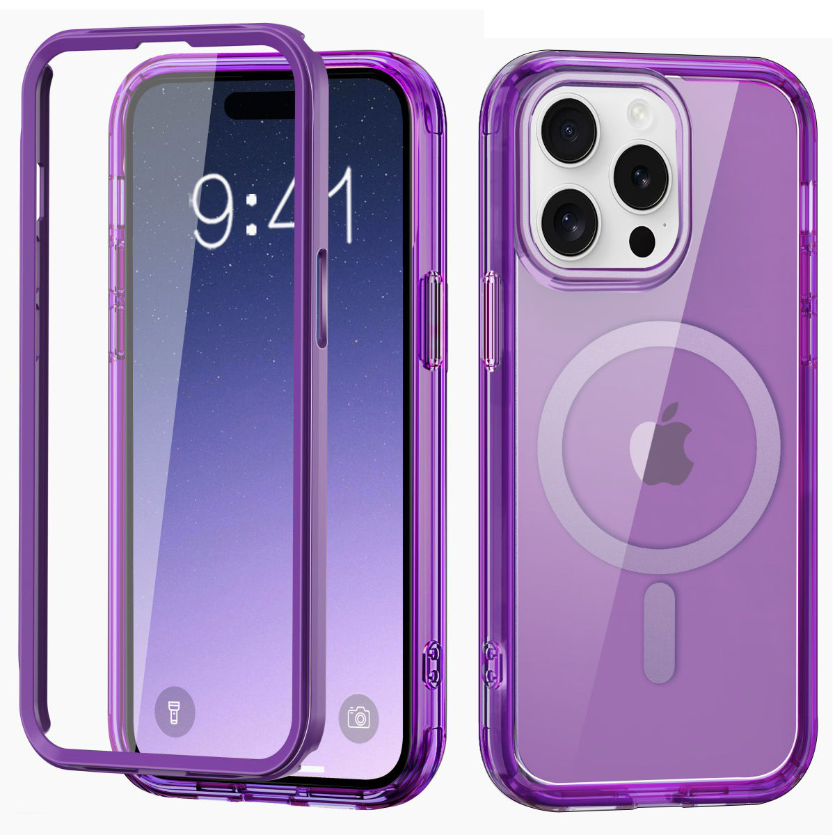 For iPhone 15 Pro Case PC+TPU Clear Phone Cover Compatible with MagSafe PET Screen Film