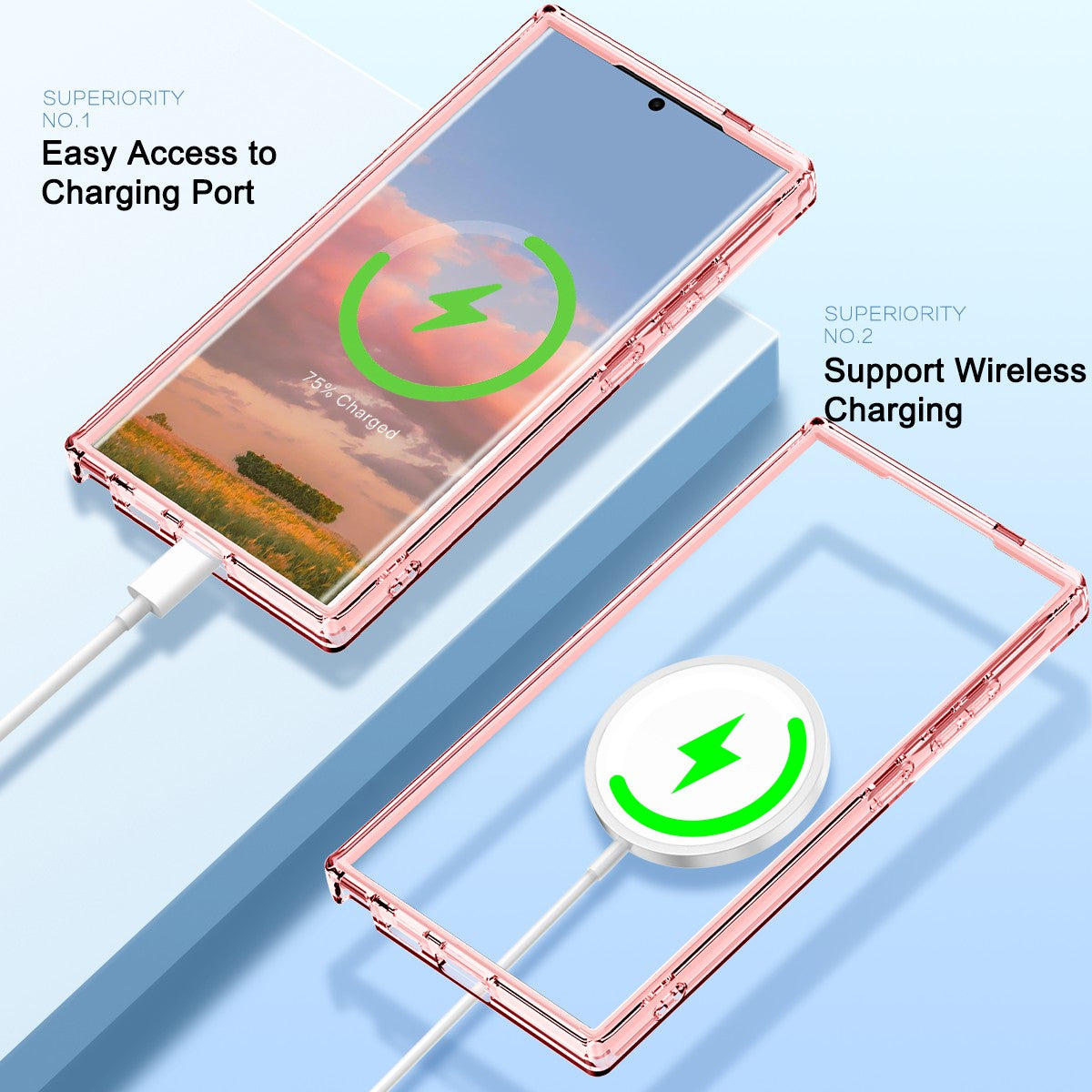 For Samsung Galaxy S24 Ultra Case PC+TPU+PET Screen Film Magnetic Clear Phone Cover