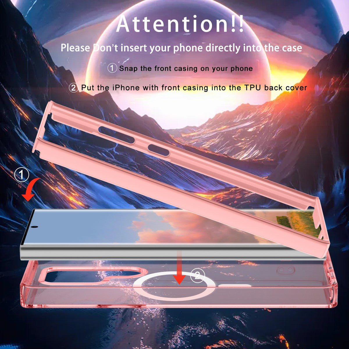 For Samsung Galaxy S24 Ultra Case PC+TPU+PET Screen Film Magnetic Clear Phone Cover