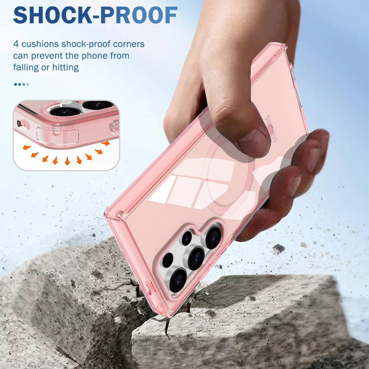 For Samsung Galaxy S24 Ultra Case PC+TPU+PET Screen Film Magnetic Clear Phone Cover