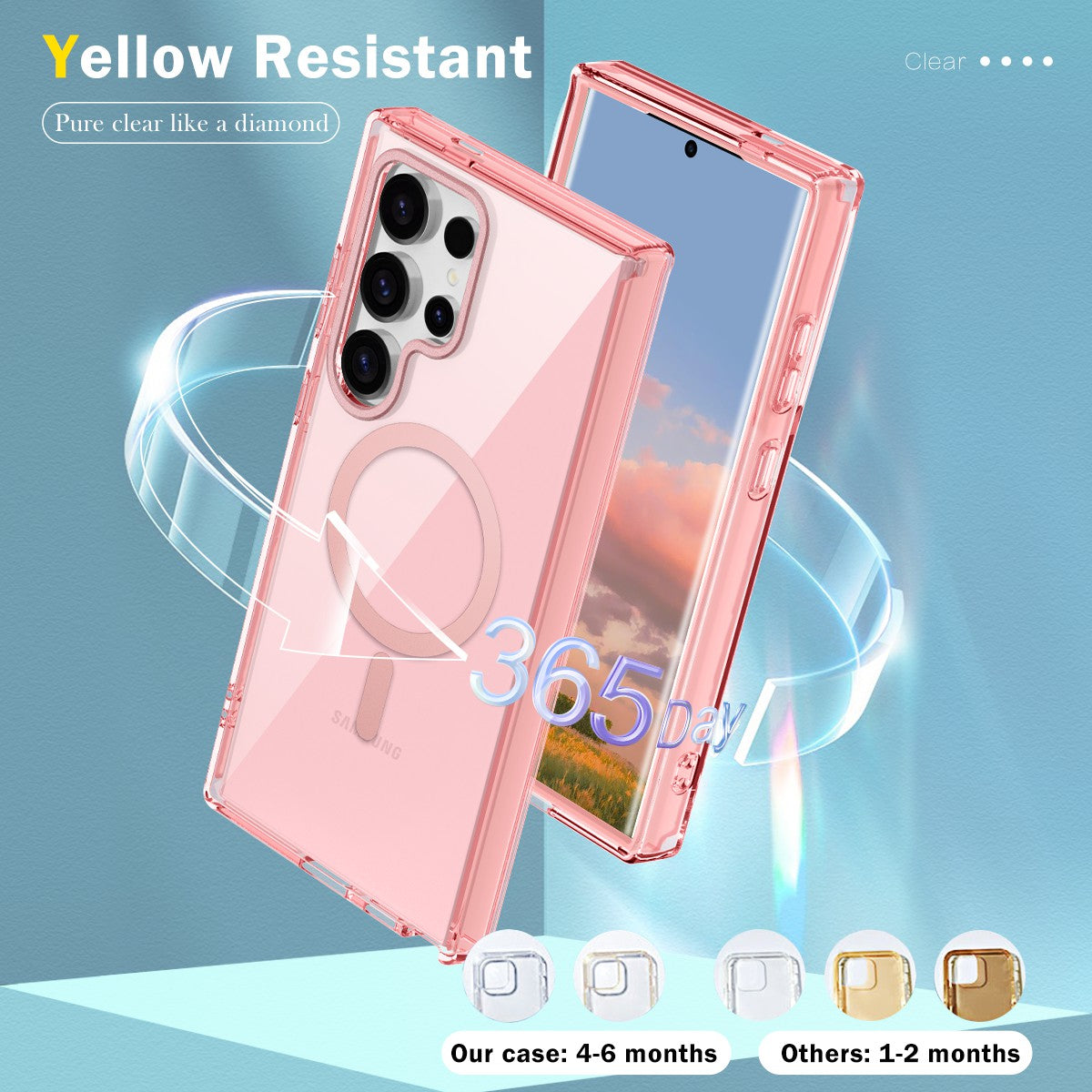 For Samsung Galaxy S24 Ultra Case PC+TPU+PET Screen Film Magnetic Clear Phone Cover