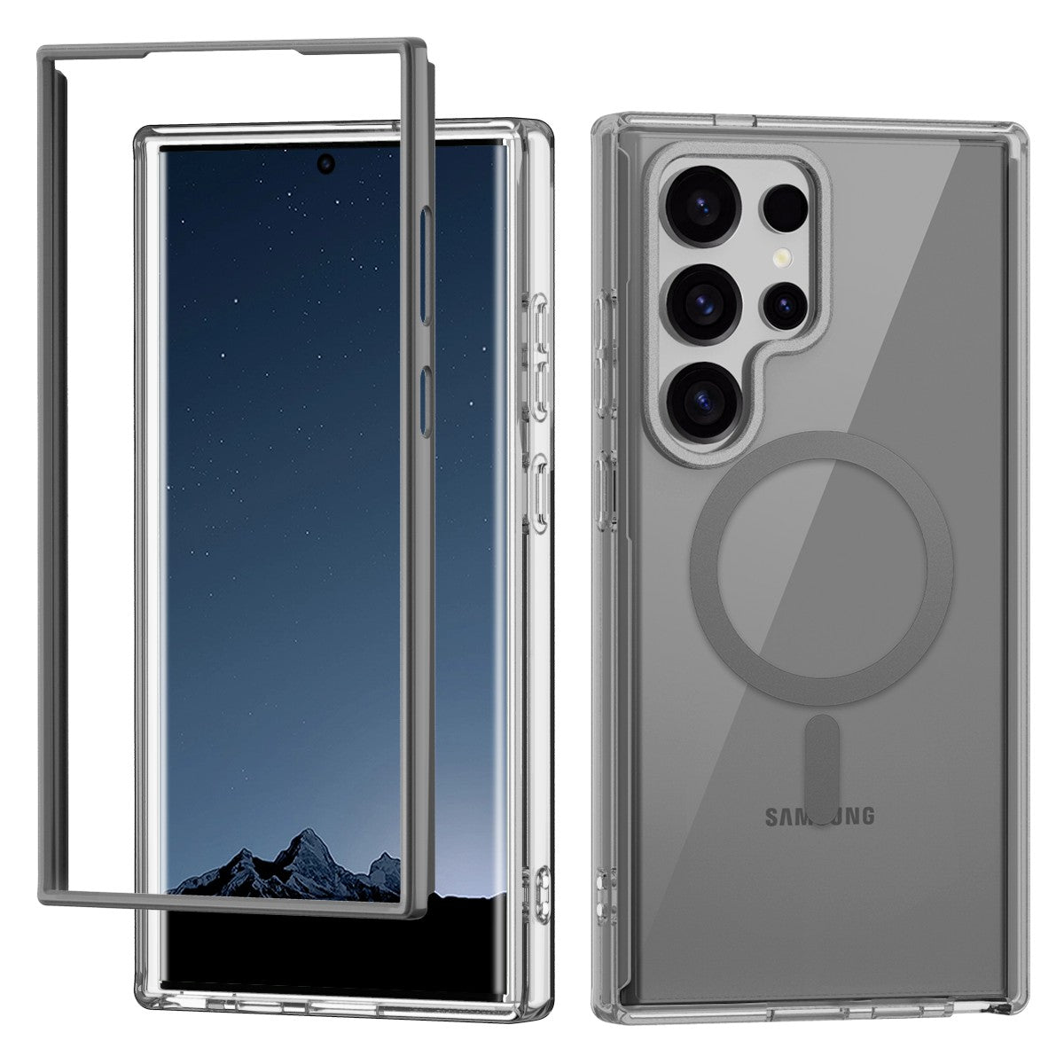 For Samsung Galaxy S24 Ultra Case PC+TPU+PET Screen Film Magnetic Clear Phone Cover