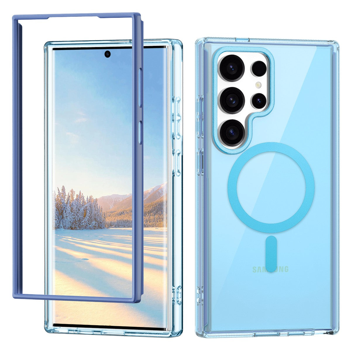 For Samsung Galaxy S24 Ultra Case PC+TPU+PET Screen Film Magnetic Clear Phone Cover