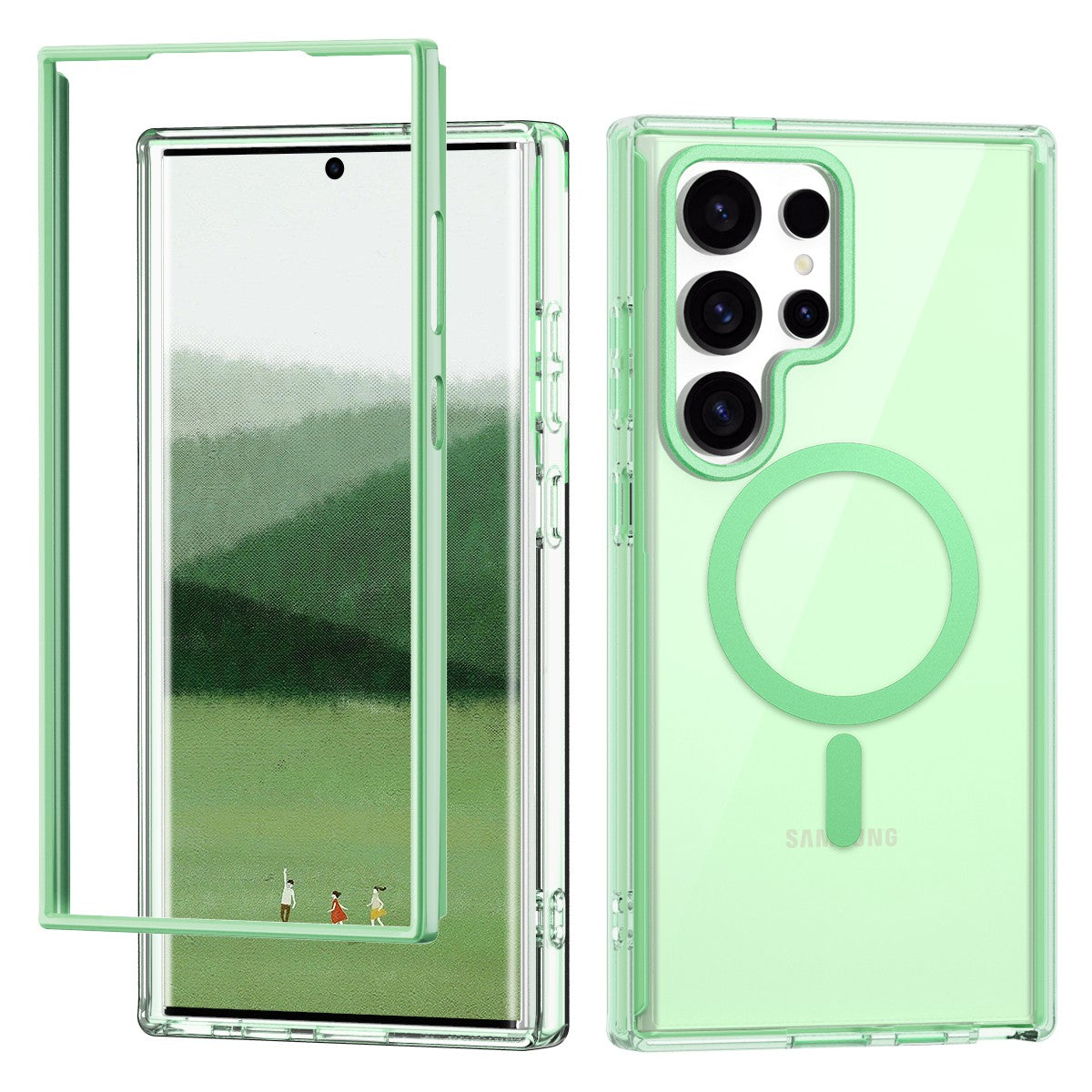 For Samsung Galaxy S24 Ultra Case PC+TPU+PET Screen Film Magnetic Clear Phone Cover