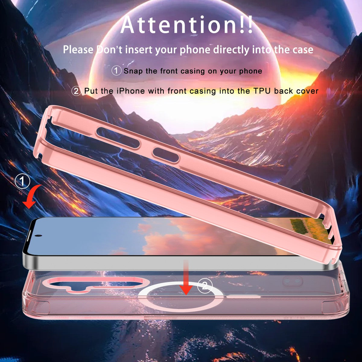 For Samsung Galaxy S24+ Magnetic Phone Case PC+TPU Clear Back Cover with PET Screen Film