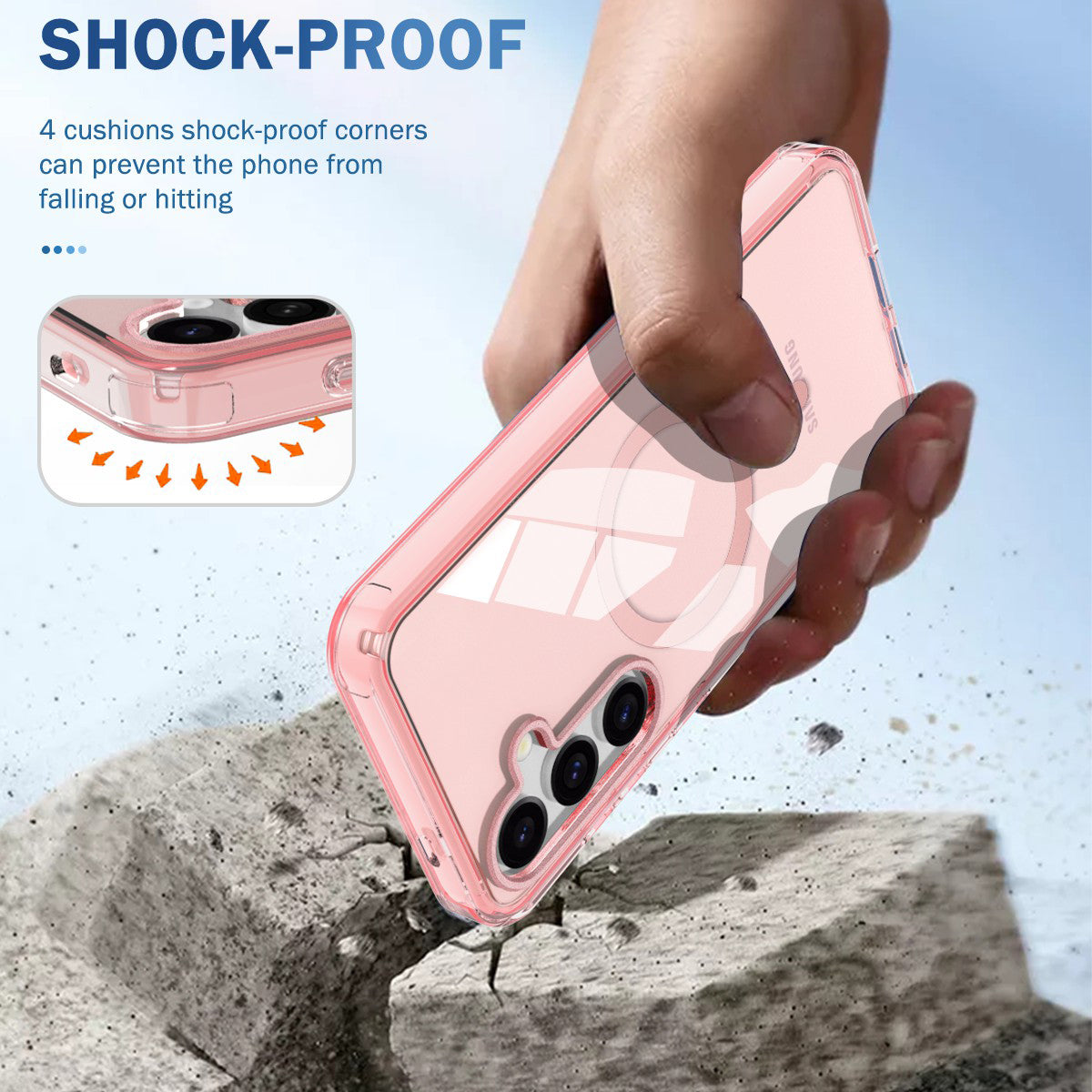 For Samsung Galaxy S24+ Magnetic Phone Case PC+TPU Clear Back Cover with PET Screen Film