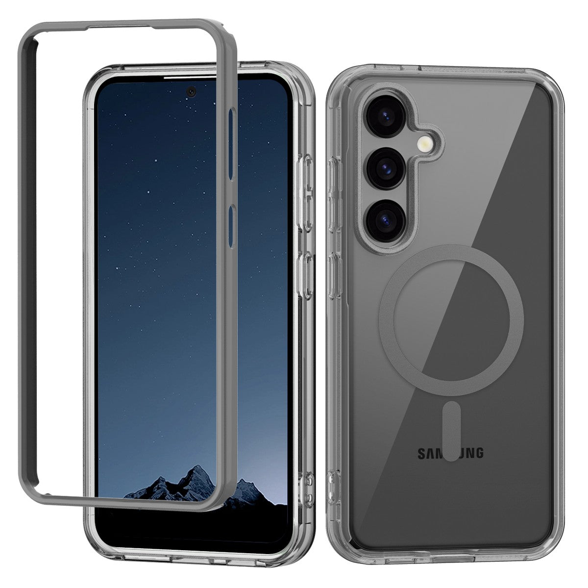 For Samsung Galaxy S24+ Magnetic Phone Case PC+TPU Clear Back Cover with PET Screen Film