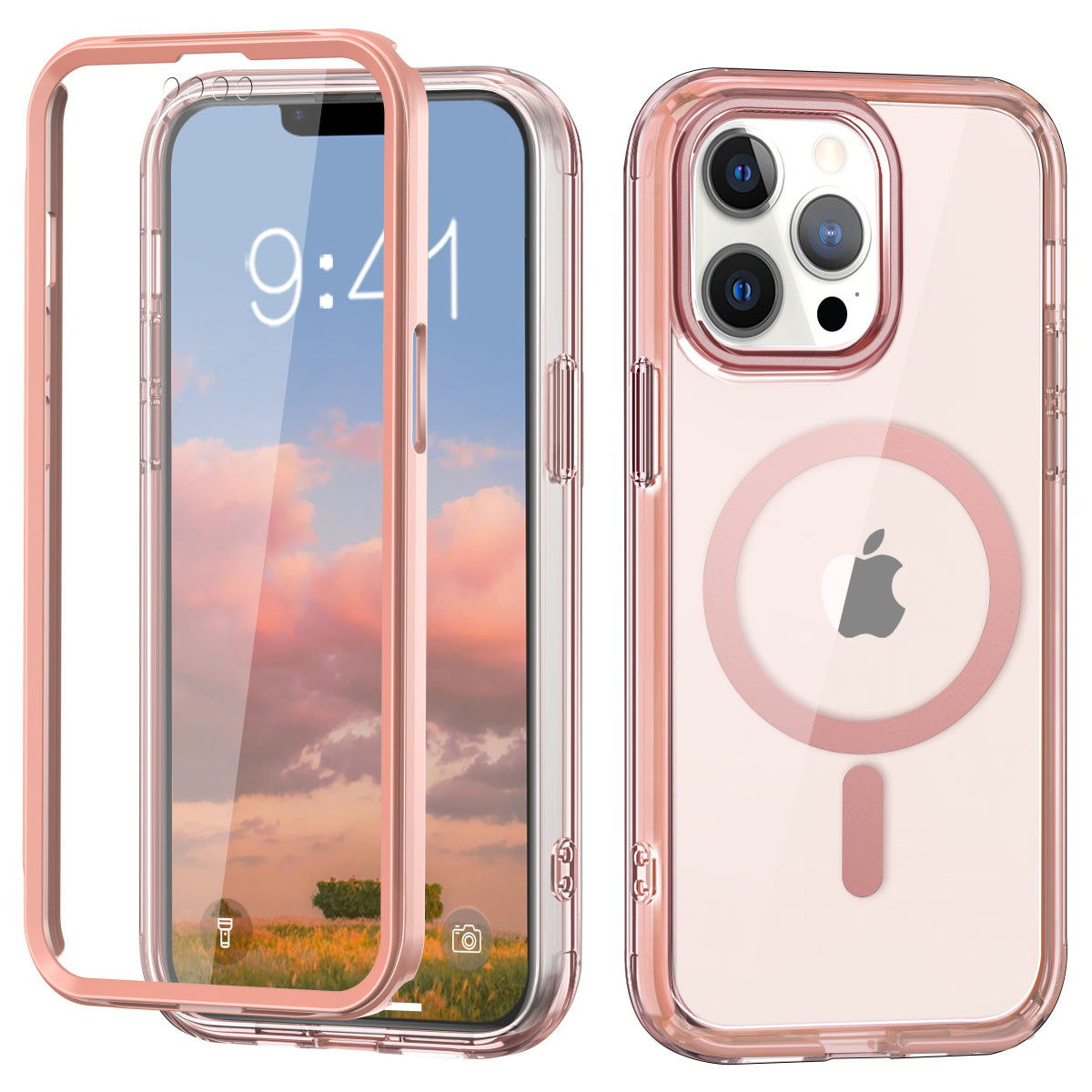 For iPhone 13 Pro Magnetic Case PC+TPU Full Protection Phone Cover with PET Screen Film
