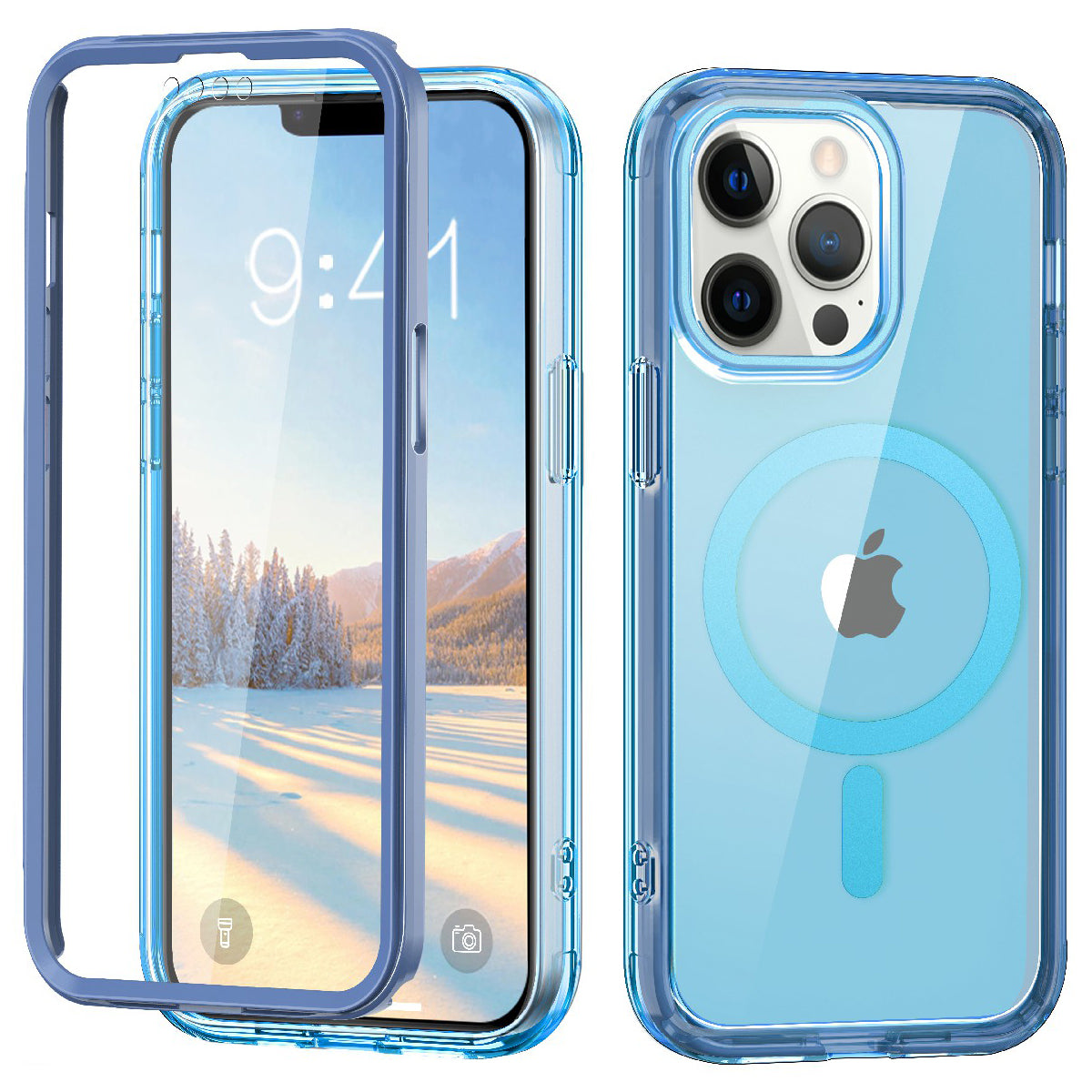 For iPhone 13 Pro Magnetic Case PC+TPU Full Protection Phone Cover with PET Screen Film