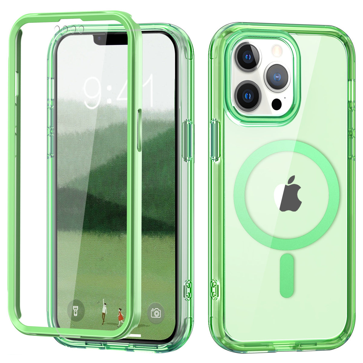 For iPhone 13 Pro Magnetic Case PC+TPU Full Protection Phone Cover with PET Screen Film