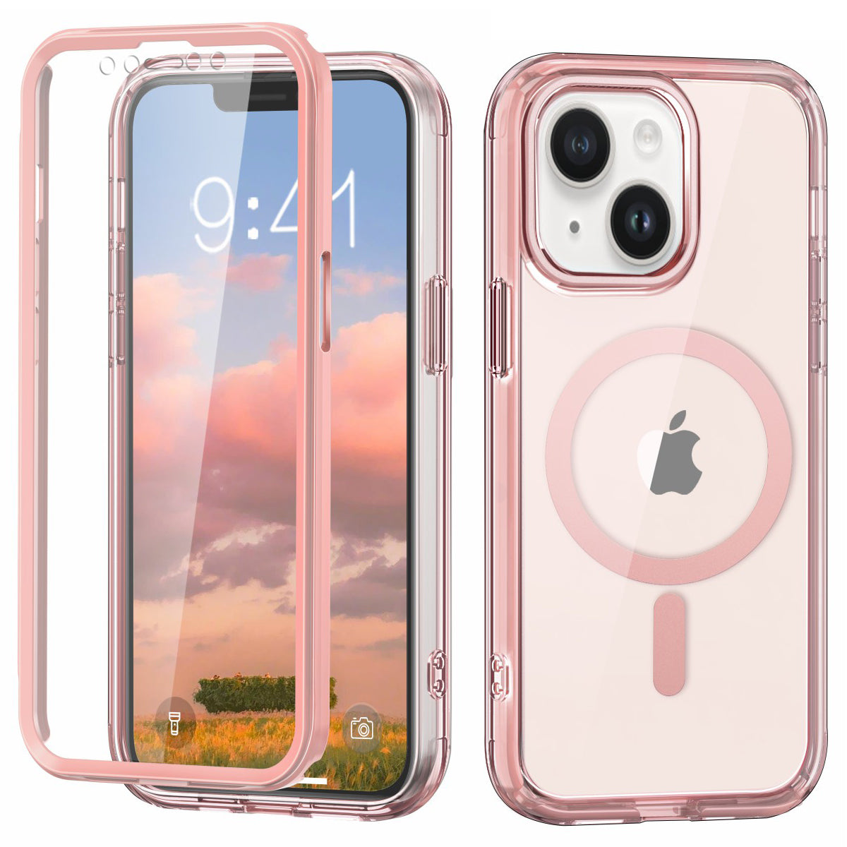 For iPhone 14 Plus Case PC+TPU+PET Screen Protector Magnetic Phone Cover