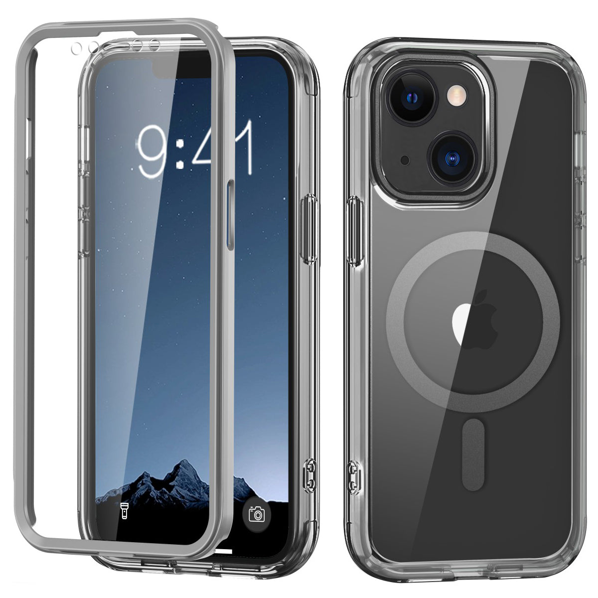 For iPhone 14 Plus Case PC+TPU+PET Screen Protector Magnetic Phone Cover