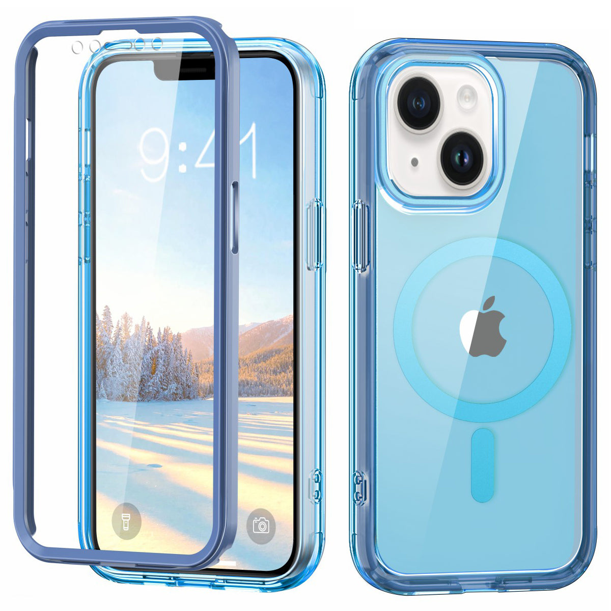 For iPhone 14 Plus Case PC+TPU+PET Screen Protector Magnetic Phone Cover