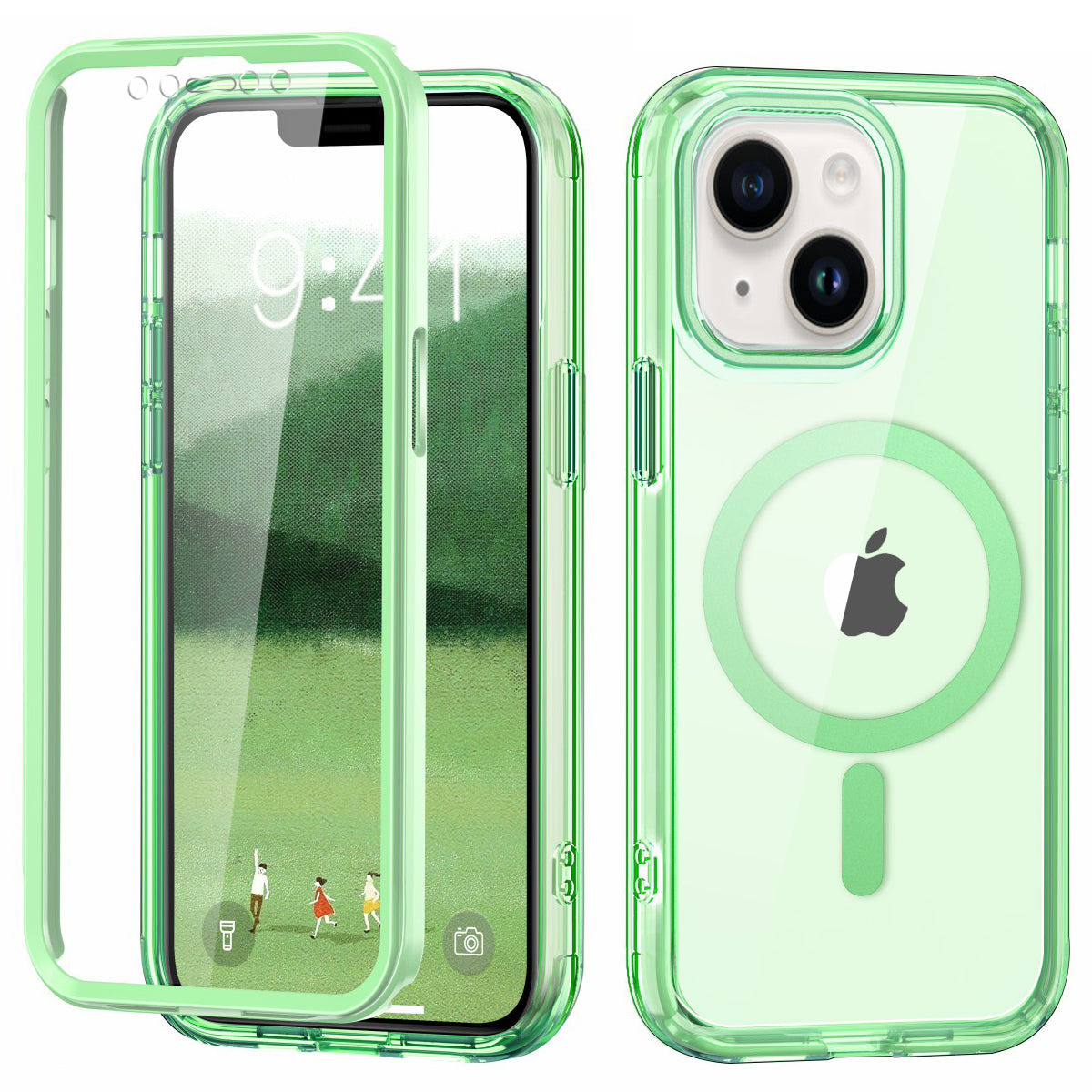 For iPhone 14 Plus Case PC+TPU+PET Screen Protector Magnetic Phone Cover