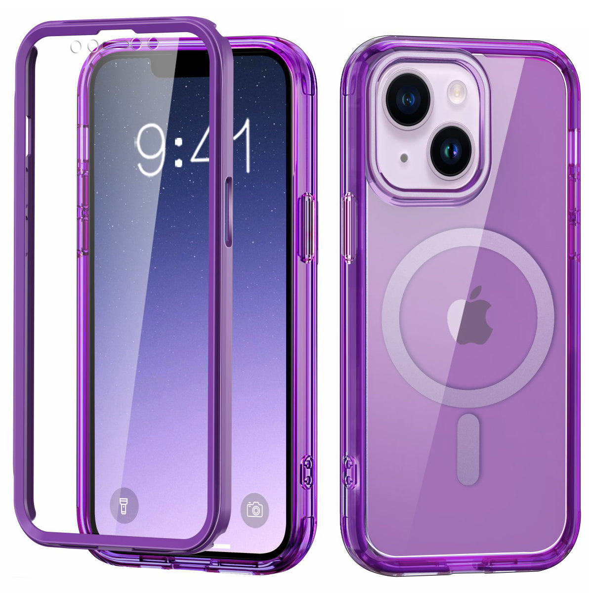 For iPhone 14 Plus Case PC+TPU+PET Screen Protector Magnetic Phone Cover