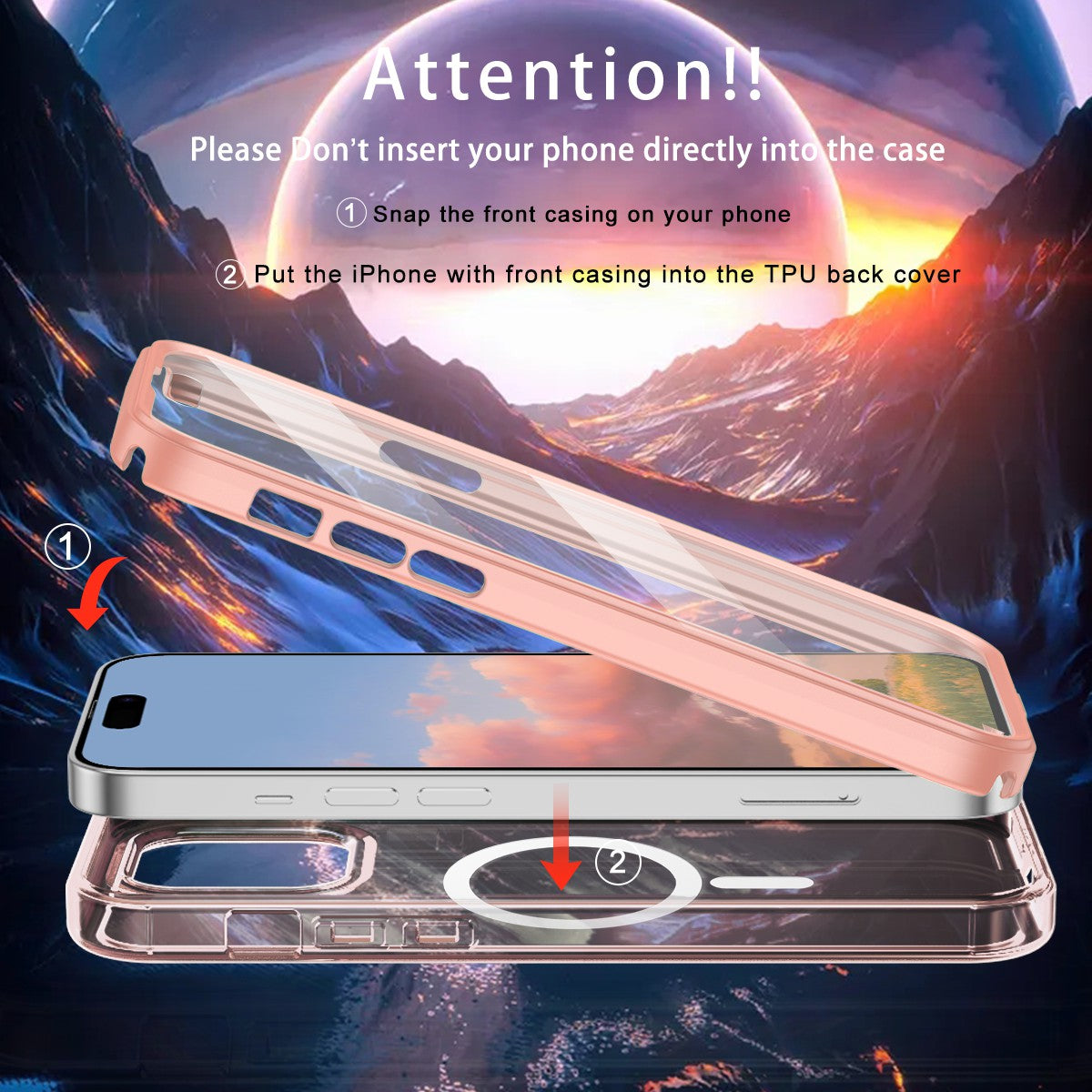 For iPhone 14 Pro Case Clear PC+TPU Hybrid Phone Cover Compatible with MagSafe