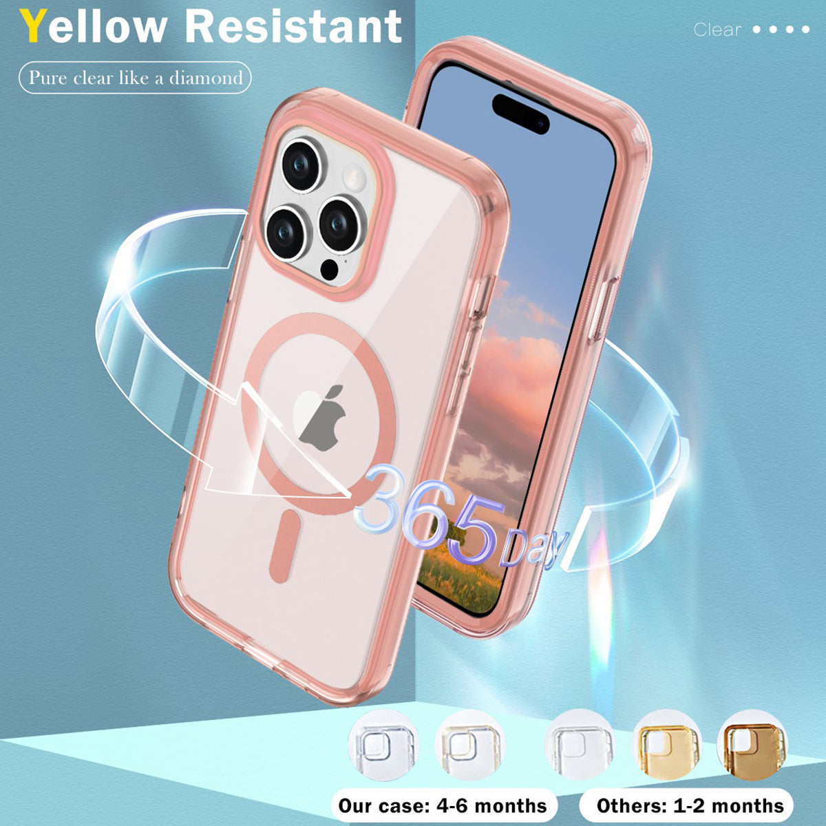 For iPhone 14 Pro Case Clear PC+TPU Hybrid Phone Cover Compatible with MagSafe