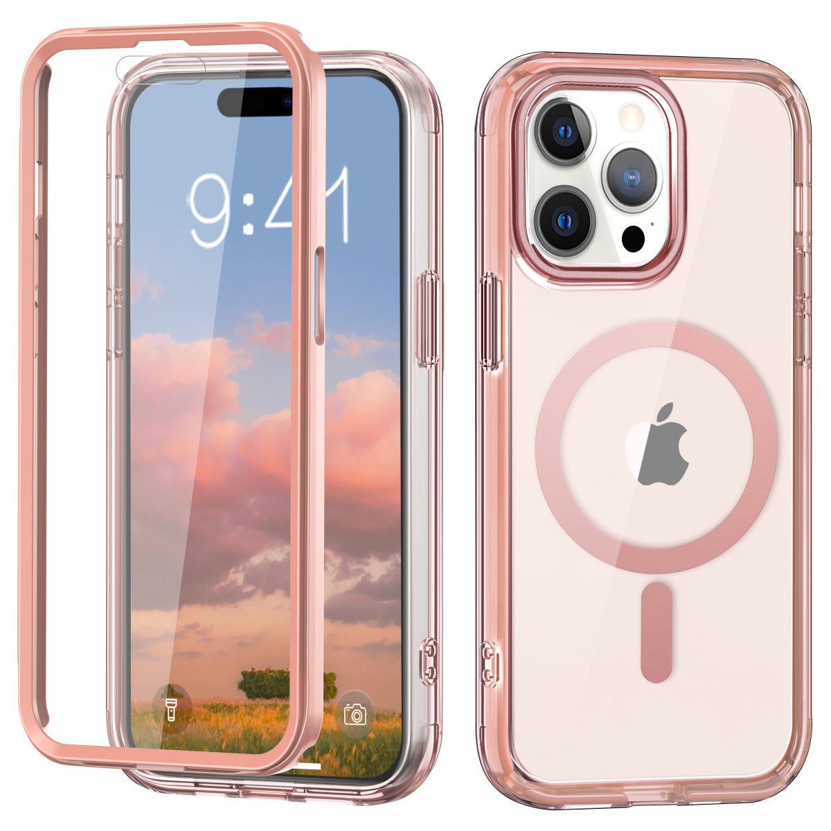 For iPhone 14 Pro Max Magnetic Case PC+TPU+PET Drop-proof Clear Phone Cover