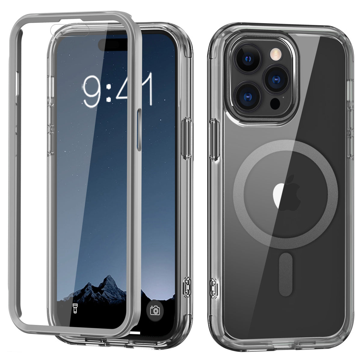 For iPhone 14 Pro Max Magnetic Case PC+TPU+PET Drop-proof Clear Phone Cover
