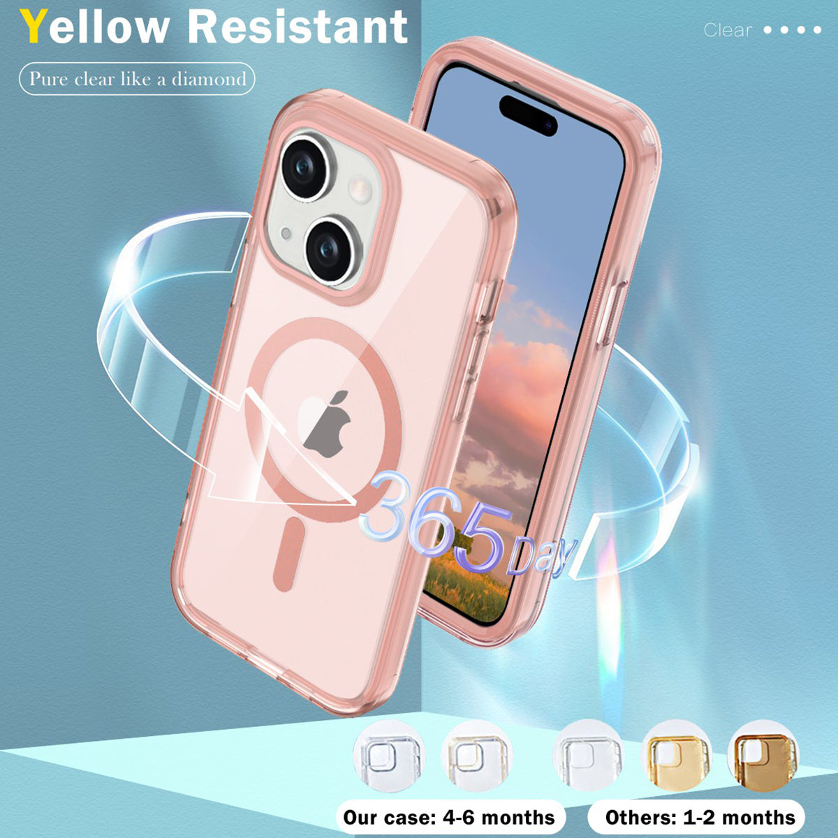 For iPhone 15 Magnetic Case PC+TPU+PET Full Protection Clear Phone Cover