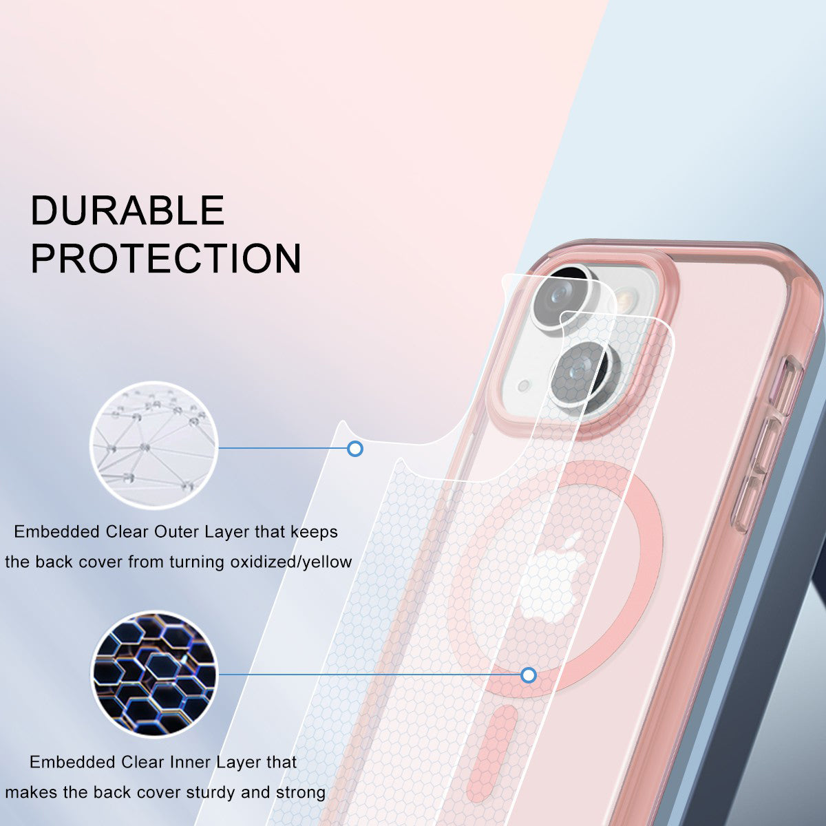For iPhone 15 Magnetic Case PC+TPU+PET Full Protection Clear Phone Cover