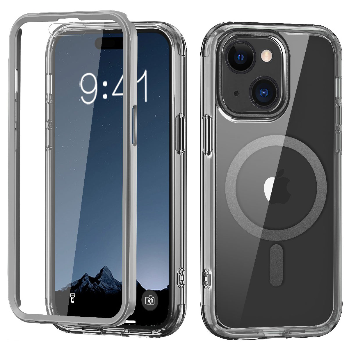 For iPhone 15 Magnetic Case PC+TPU+PET Full Protection Clear Phone Cover