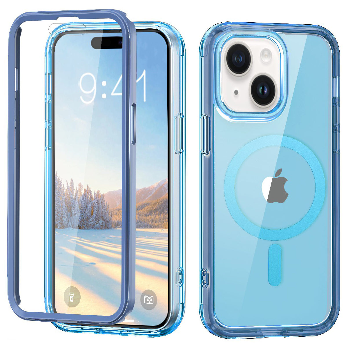 For iPhone 15 Magnetic Case PC+TPU+PET Full Protection Clear Phone Cover