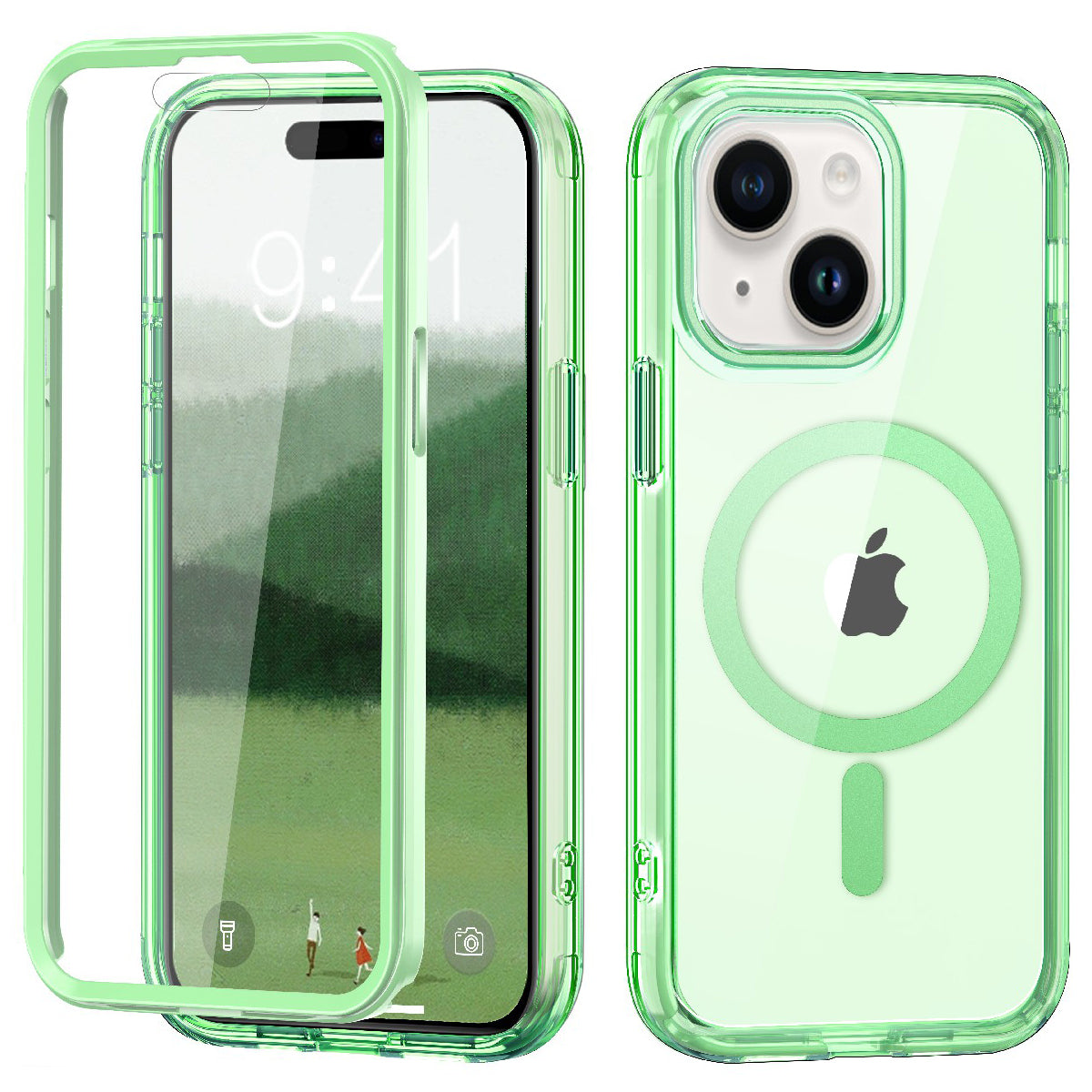 For iPhone 15 Magnetic Case PC+TPU+PET Full Protection Clear Phone Cover