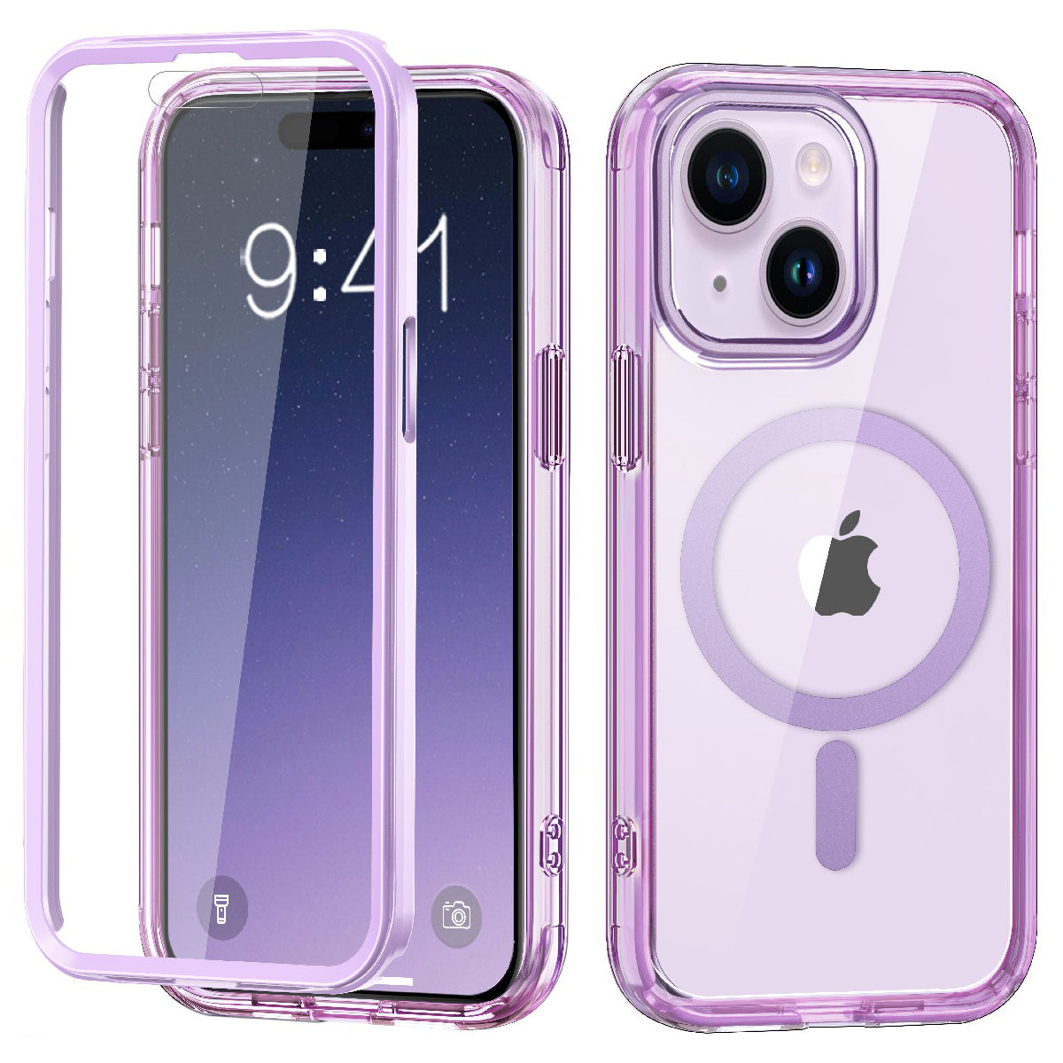 For iPhone 15 Magnetic Case PC+TPU+PET Full Protection Clear Phone Cover
