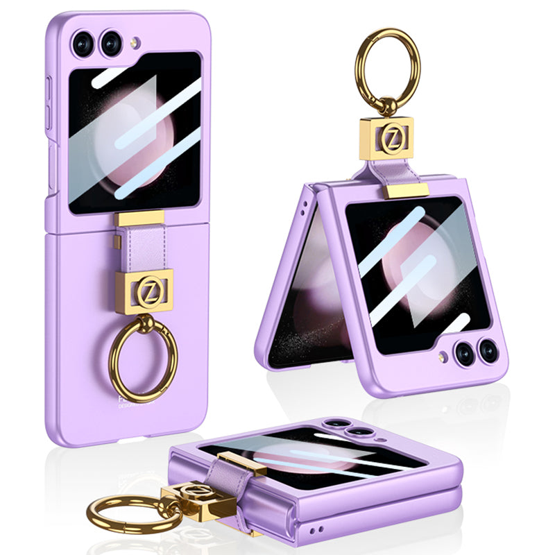 GKK For Samsung Galaxy Z Flip5 5G Case Ring Holder Hard PC Phone Cover with Rear Screen Film