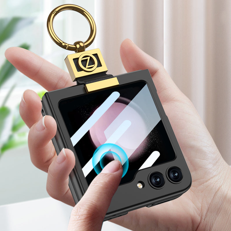 GKK For Samsung Galaxy Z Flip5 5G Case Ring Holder Hard PC Phone Cover with Rear Screen Film