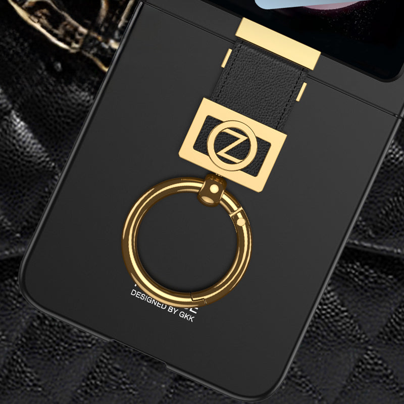 GKK For Samsung Galaxy Z Flip5 5G Case Ring Holder Hard PC Phone Cover with Rear Screen Film