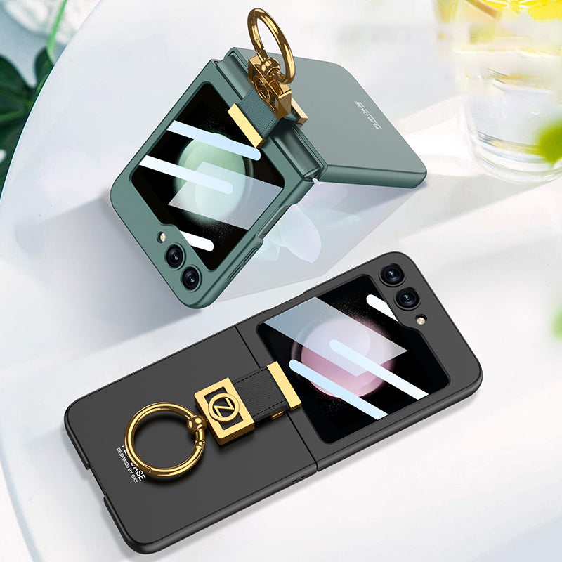GKK For Samsung Galaxy Z Flip5 5G Case Ring Holder Hard PC Phone Cover with Rear Screen Film