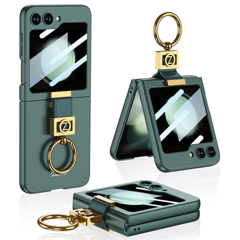 GKK For Samsung Galaxy Z Flip5 5G Case Ring Holder Hard PC Phone Cover with Rear Screen Film