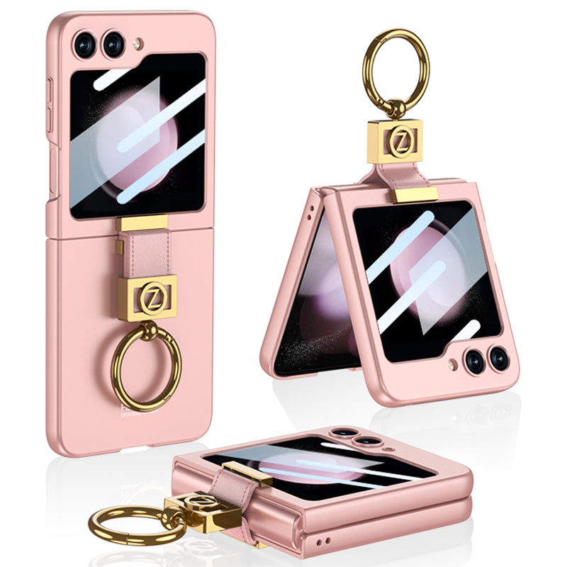 GKK For Samsung Galaxy Z Flip5 5G Case Ring Holder Hard PC Phone Cover with Rear Screen Film