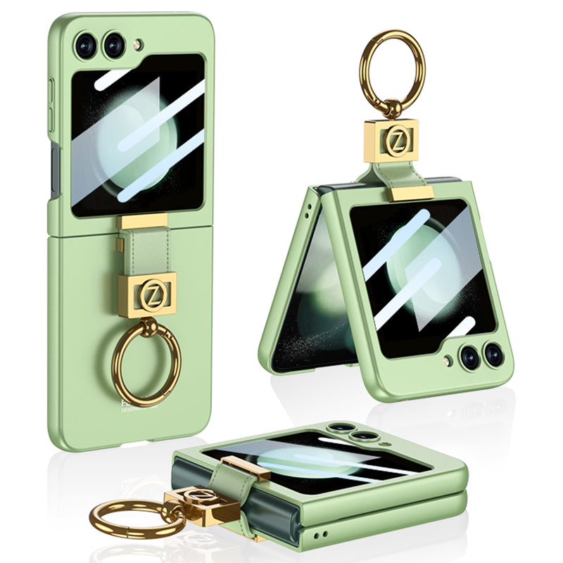 GKK For Samsung Galaxy Z Flip5 5G Case Ring Holder Hard PC Phone Cover with Rear Screen Film