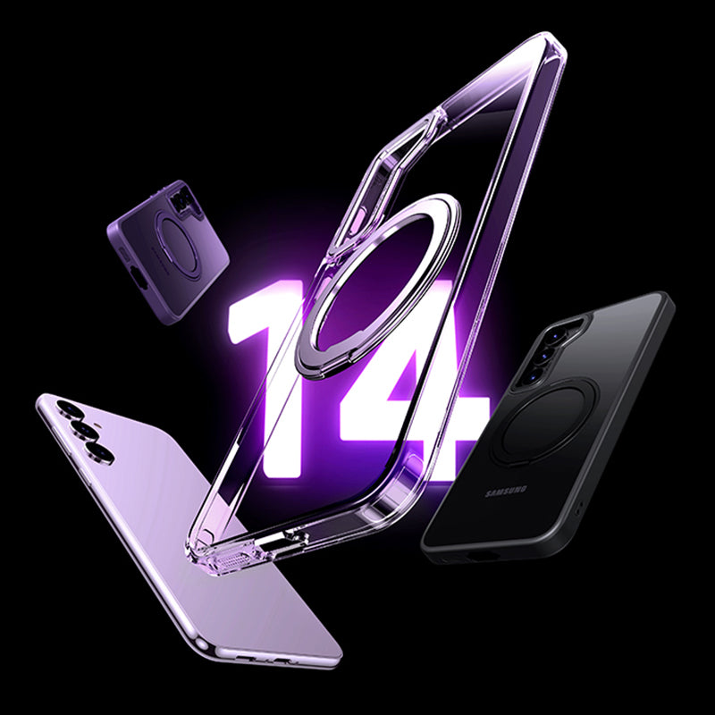 For Samsung Galaxy S24+ Clear Case Magnetic TPU+PC+Metal Phone Cover with Rotary Kickstand