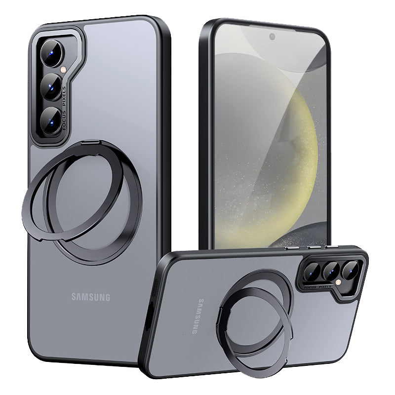 For Samsung Galaxy S24 Magnetic Phone Case Clear Anti-scratch Rotary Kickstand Cover