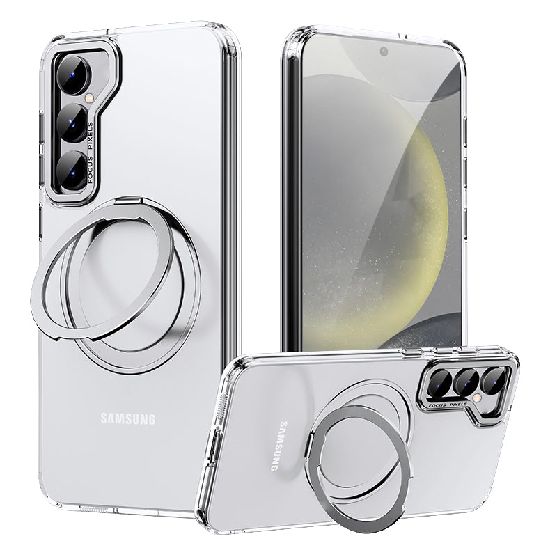 For Samsung Galaxy S24 Magnetic Phone Case Clear Anti-scratch Rotary Kickstand Cover